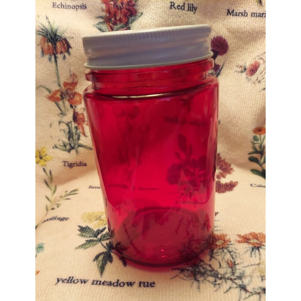 Red Jar Glass Pint Size W/Straw Hole Lid (Straw Not Incl)